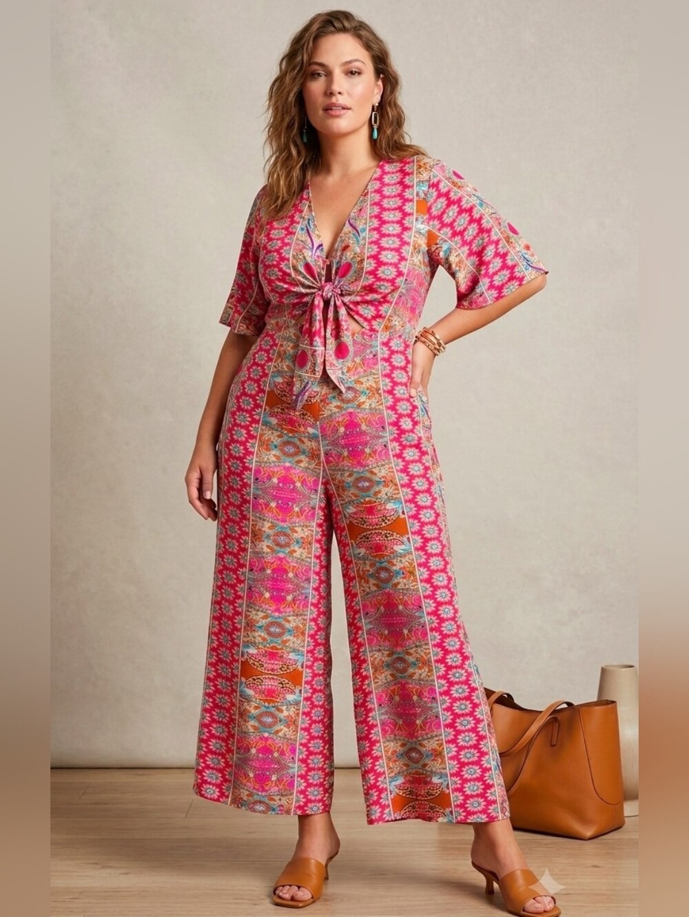 Boho Pink Summer Pants Jumpsuit Lightweight Cruise Resort Flowy Airy Beach 3X